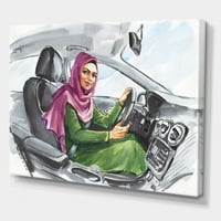 DesignArt 'Arapska dama koja vozi automobil II' Moderni platno zidne umjetničke ispis