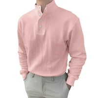 Muške majice proljeće i jesenski gumb okrugli vrat čvrsta boja bluza dugi rukavi gornji dno majice muške majice