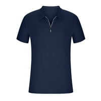 Muške rebraste pletene polo majice Quarter Zip vrhovi kratkih rukava Slim Fit prozračne lagane teksture golf košulje